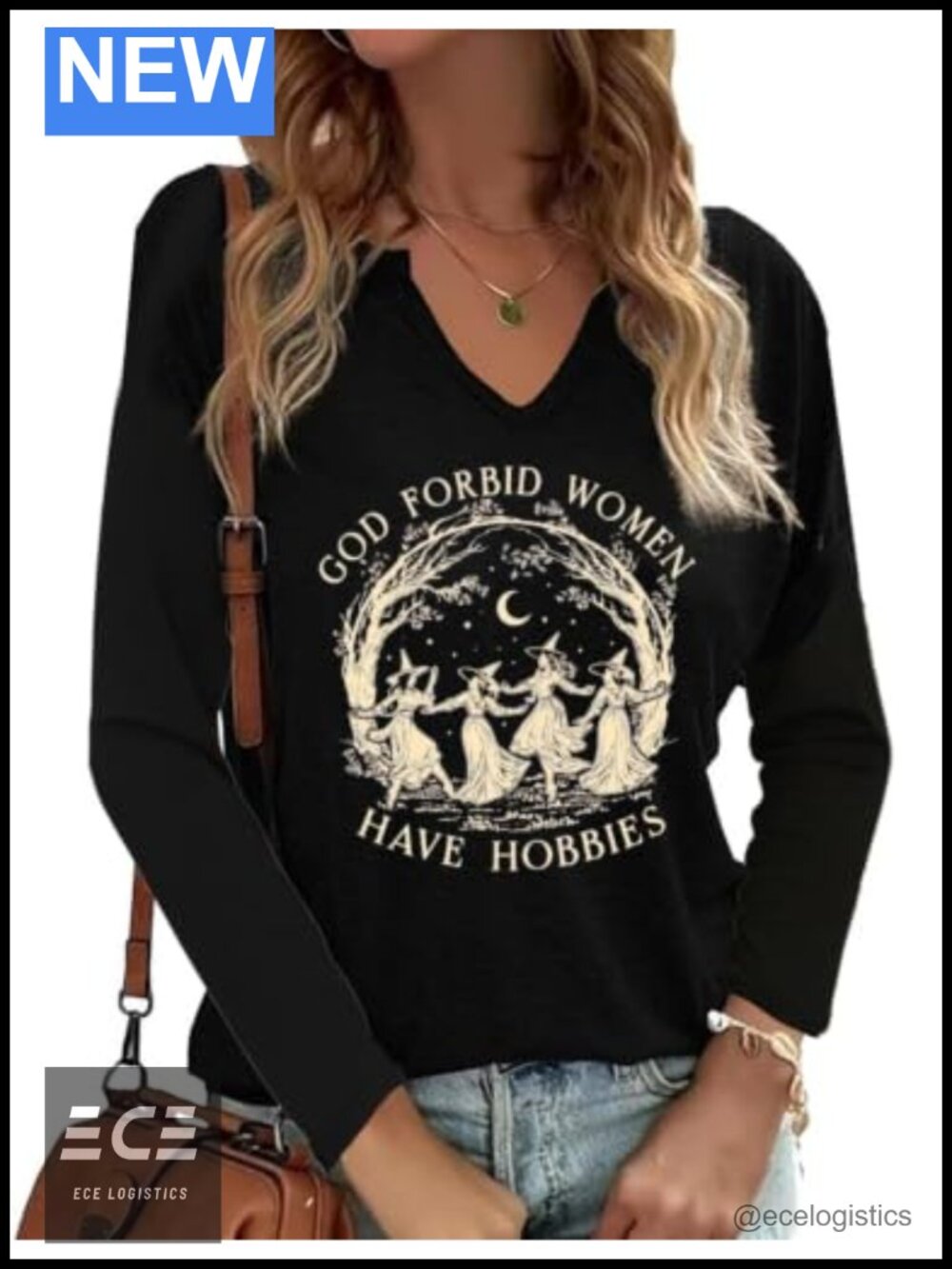 Salem 1692 They Missed One Moon Graphic V Neck Long Sleeve Fall Top